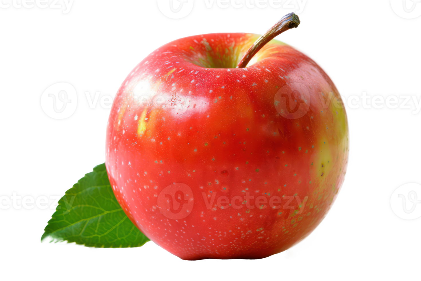 AI generated Fresh red apple with water droplets and leaves png