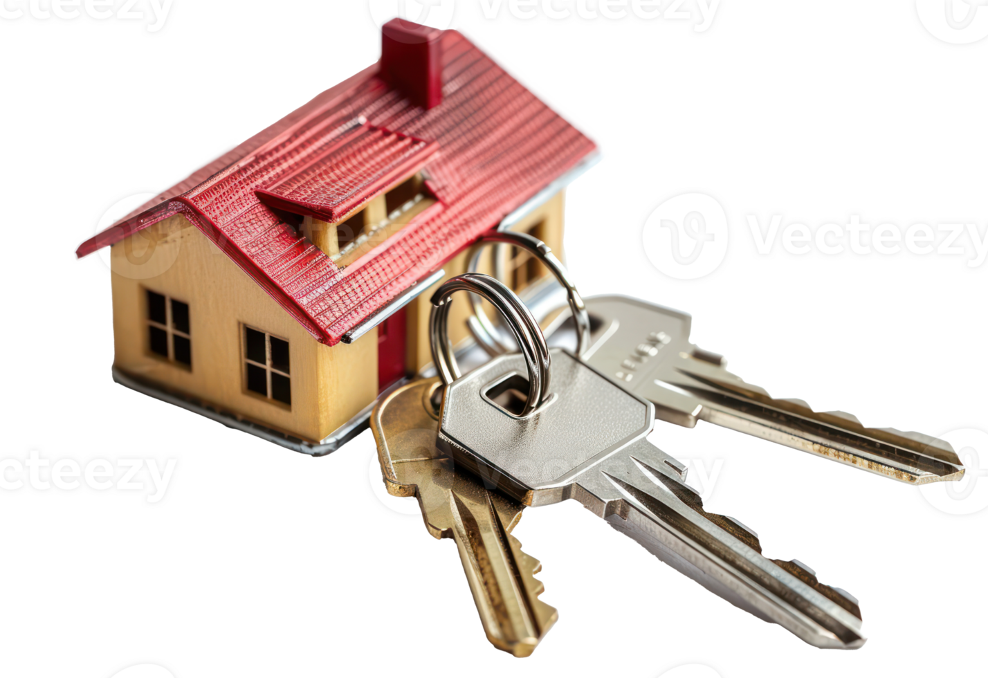 AI generated Set of various keys on keyrings png