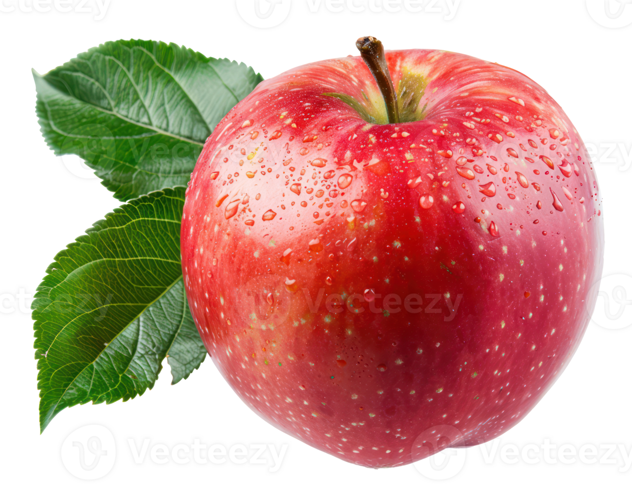 AI generated Fresh red apple with water droplets and leaves png