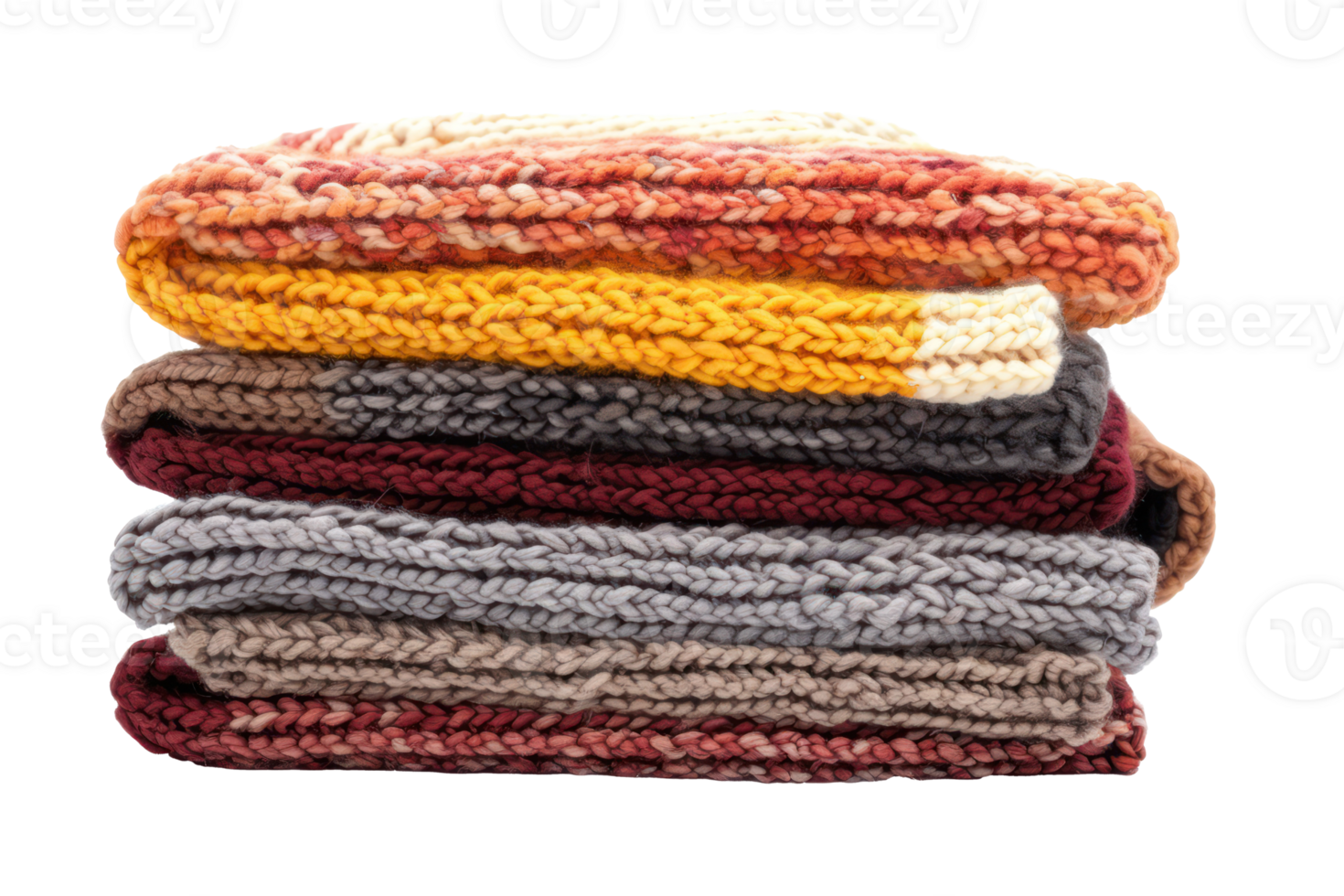 AI generated Colorful stacked knitwear sweaters png