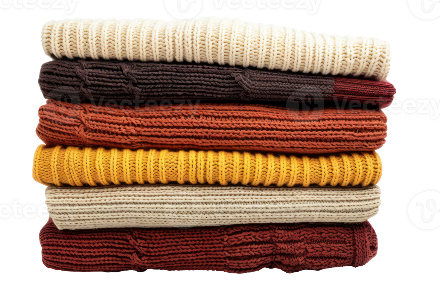 AI generated Colorful stacked knitwear sweaters png