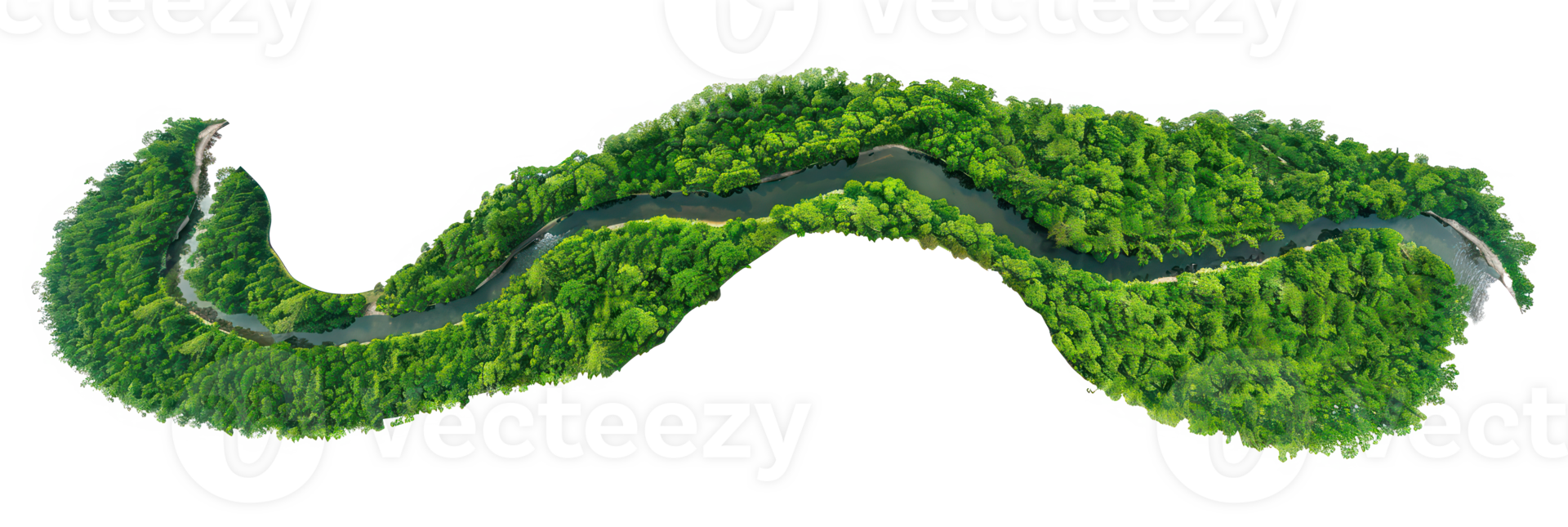 ai generiert üppig Grün bewaldet Fluss Insel von Antenne Perspektive auf transparent Hintergrund - - Lager png. png