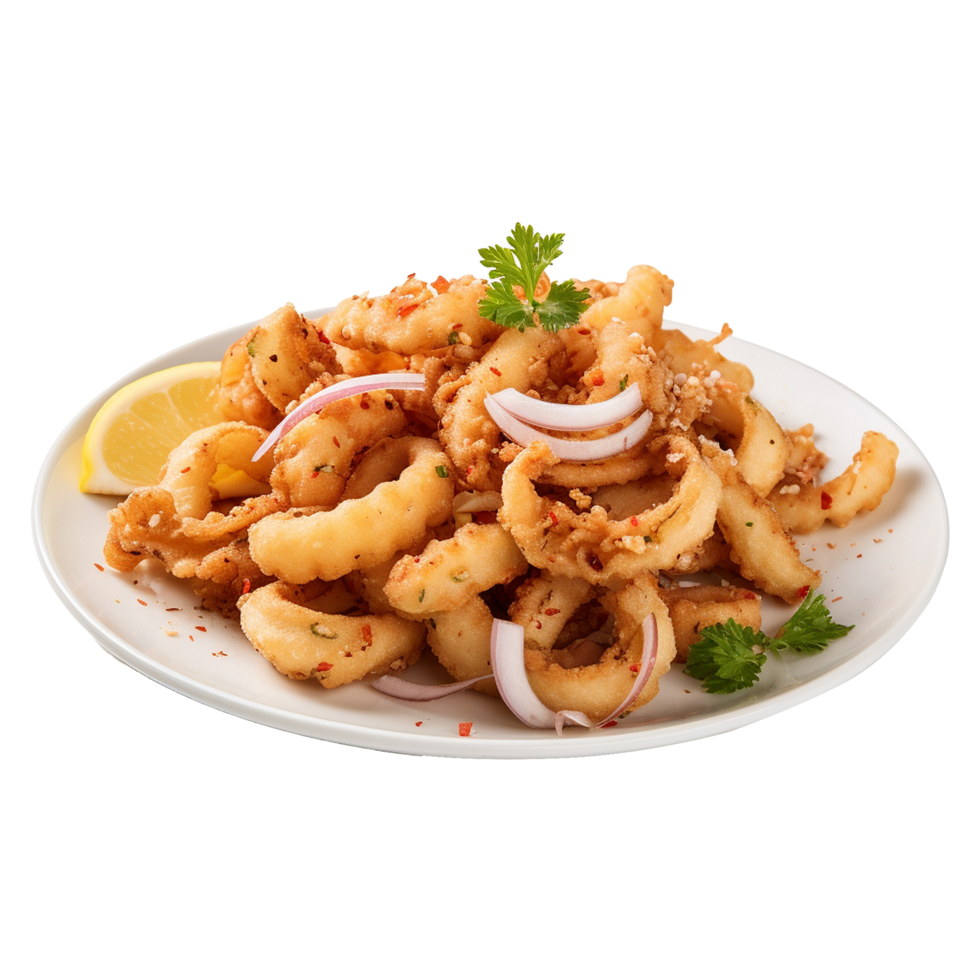 AI generated So yummy salt and pepper squid isolated on transparent background png