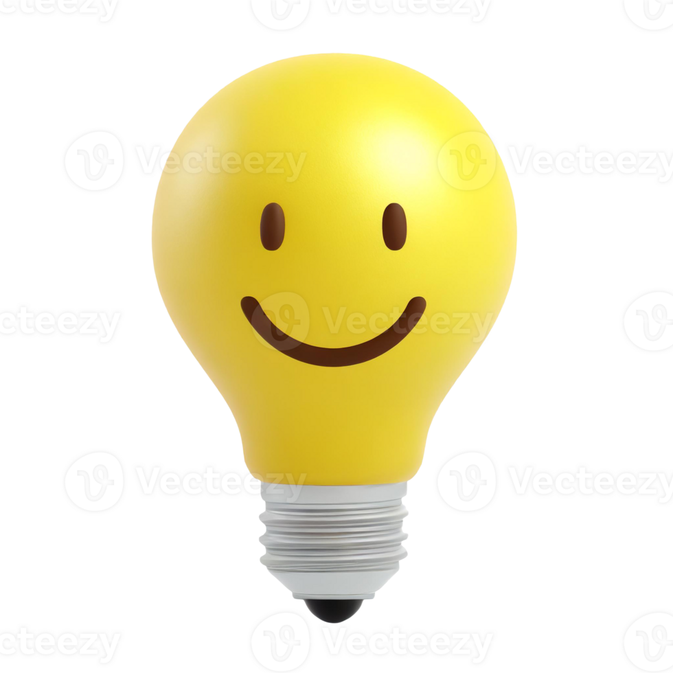 AI generated Cheerful yellow light bulb character with a cute smile on transparent background png