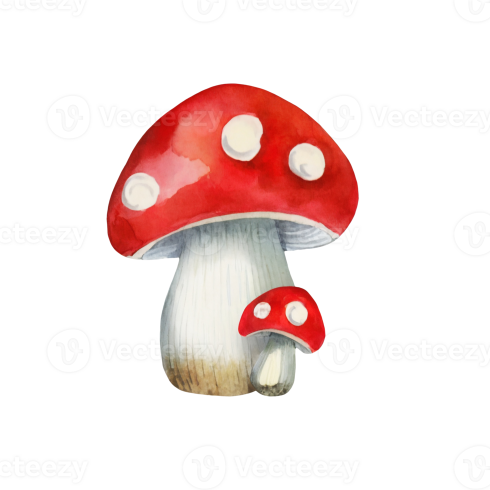 AI generated Watercolor painting of a red mushroom, on transparent background png