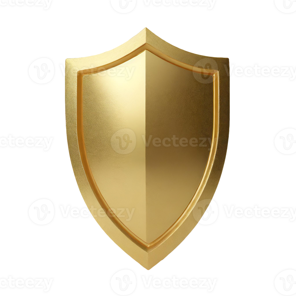 AI generated 3D security shield, gold color, symbolizing strength and protection png