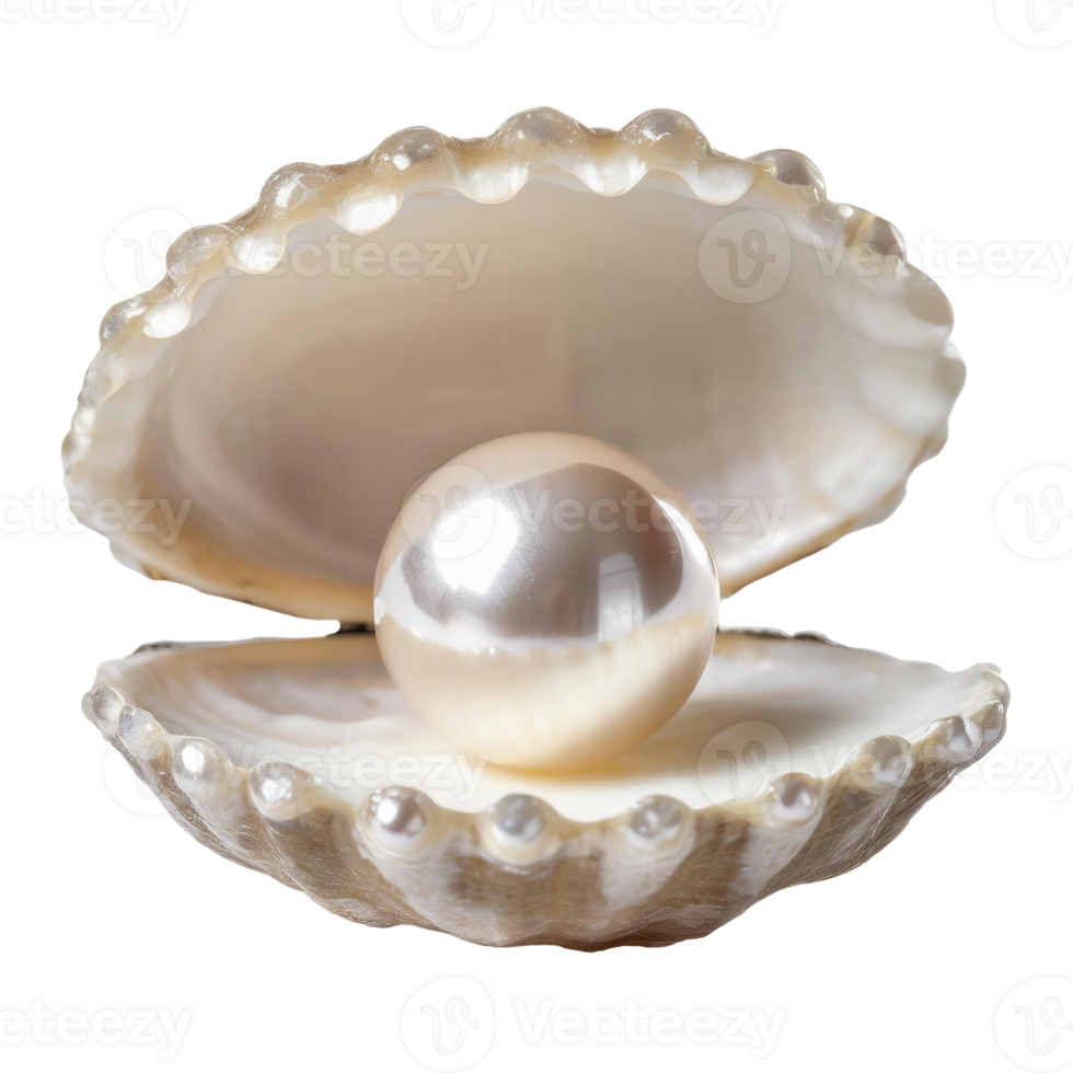 AI generated Round pearl nestled within an open shell, isolated on transparent background png