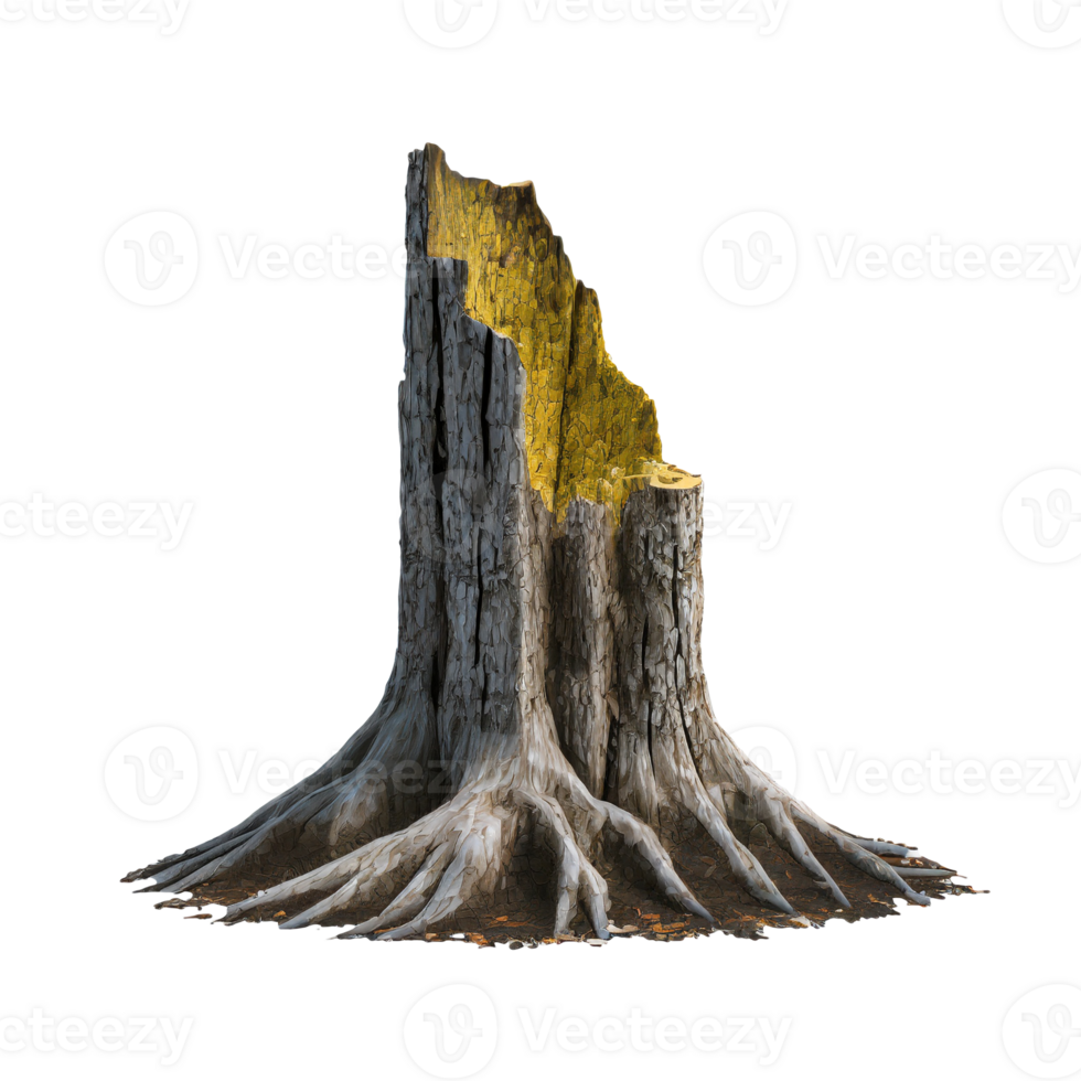 AI generated Fossilized tree stump with intricate details, set against a transparent background for versatile use png