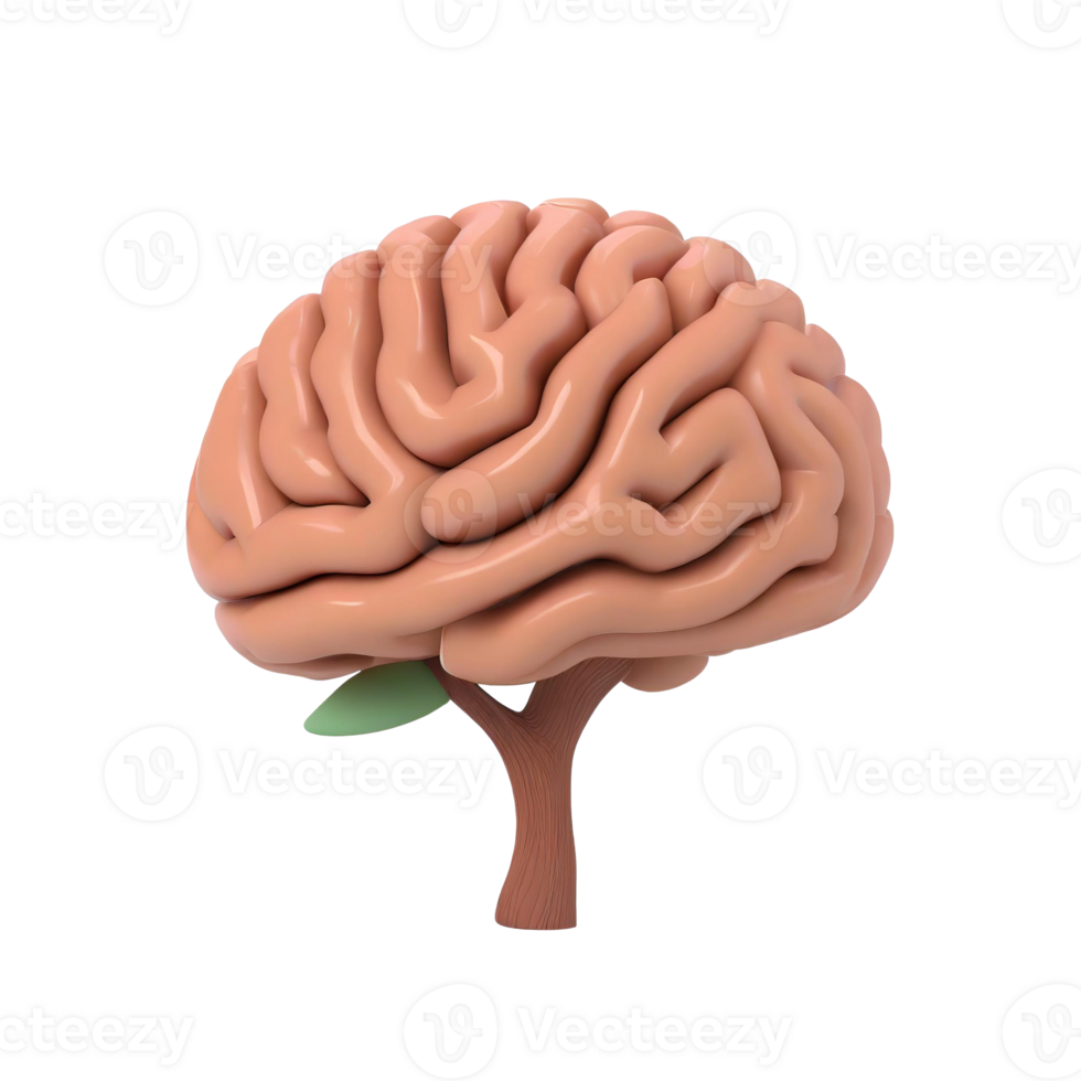 AI generated Cute brain on transperent background, ideal for educational and creative projects png