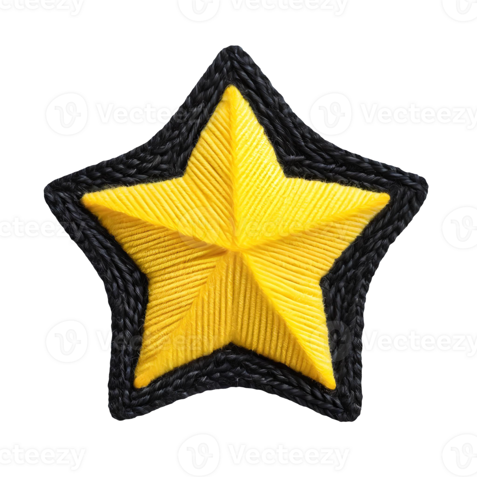 AI generated Yellow star patch badge, outlined with a sleek black edge, crafted with precision embroidery png