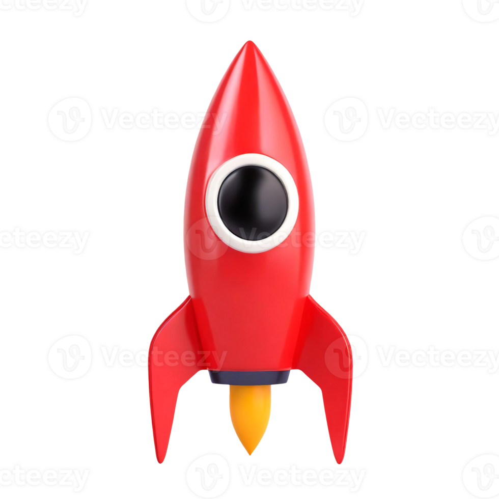 AI generated 3D illustration of a red rocket, on transparent background png