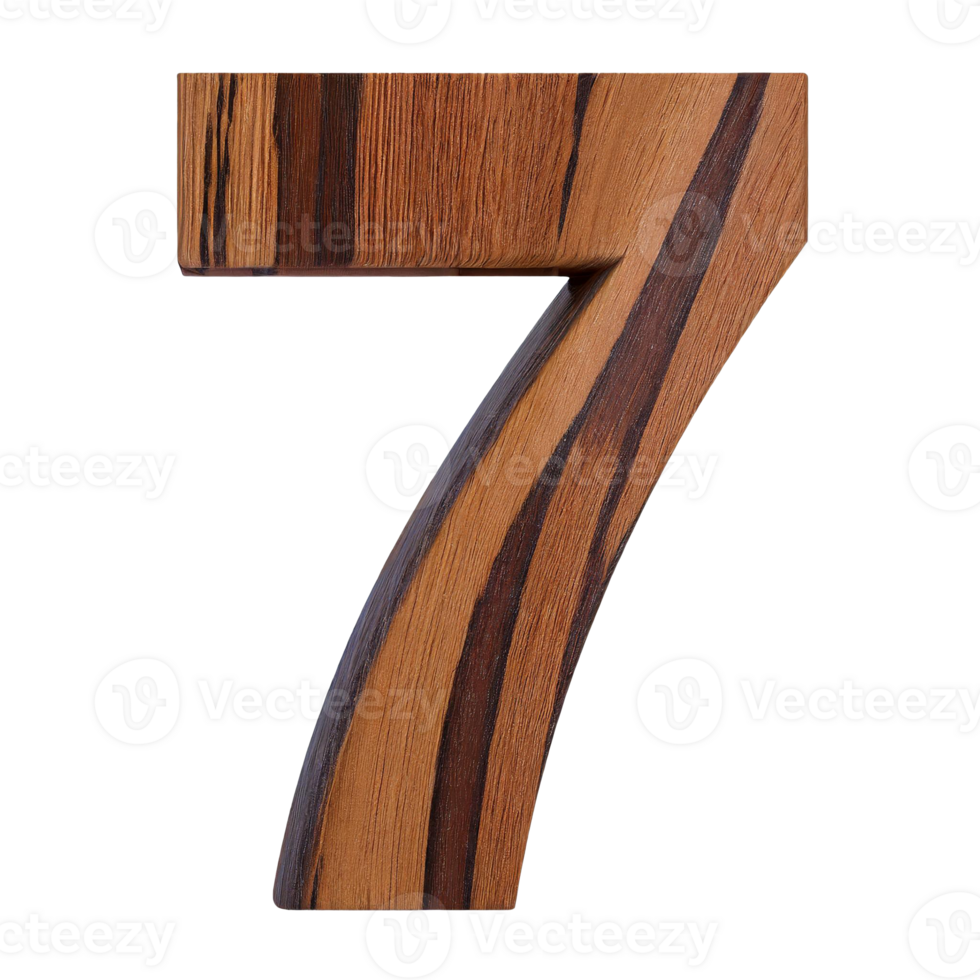 AI generated Number 7 made wooden, on a transparent background png