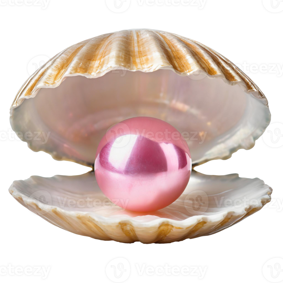 ai gegenereerd roze parel genesteld binnen een Open clam schelp Aan een transparant achtergrond png