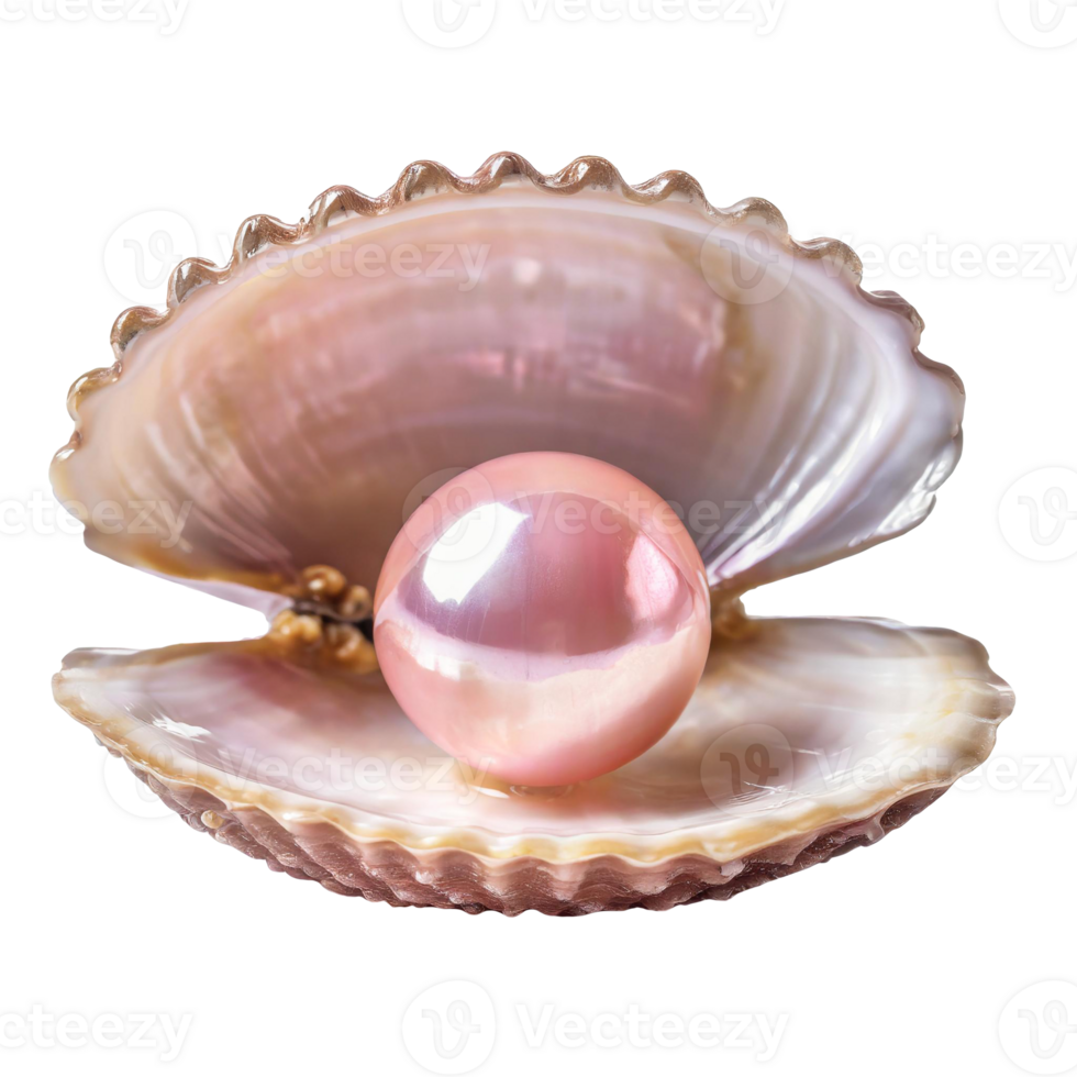 ai gegenereerd roze parel genesteld binnen een Open clam schelp Aan een transparant achtergrond png