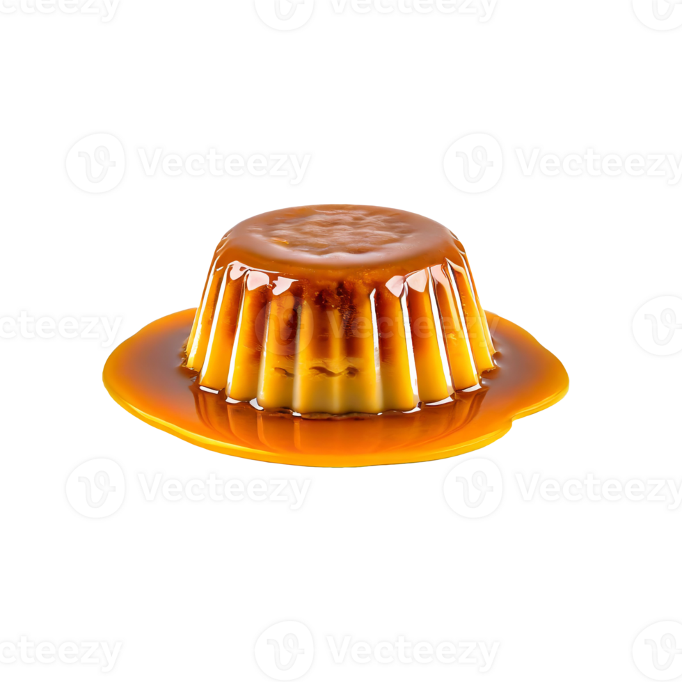 AI generated Caramel pudding with a smooth, creamy texture and rich golden-brown caramel topping png