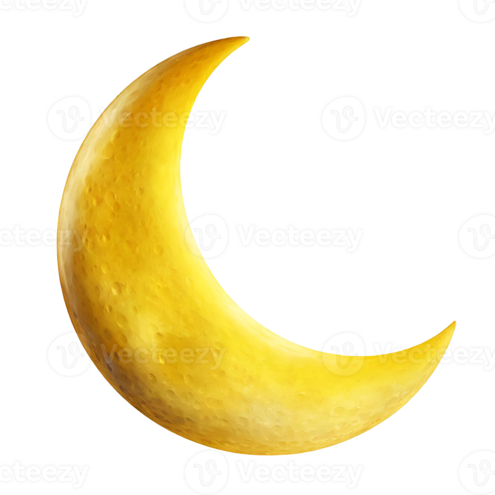 AI generated Luminous yellow crescent moon on a transparent background png