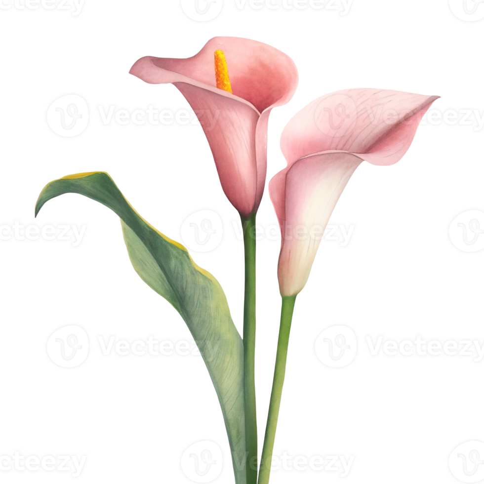 ai généré aquarelle La peinture de calla fleurs de lys, sur transparent Contexte png