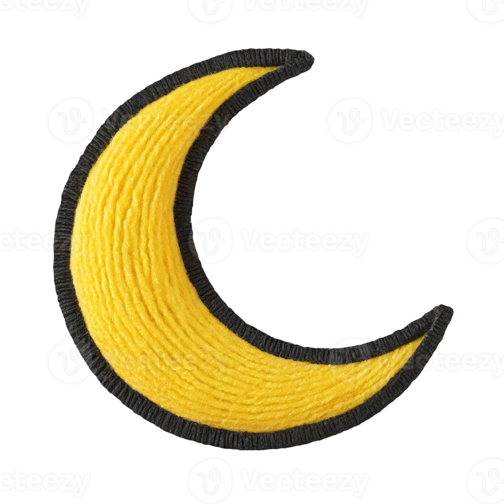 AI generated Embroidered patch badge a Yellow Crescent with a sleek black edge on transparent background png