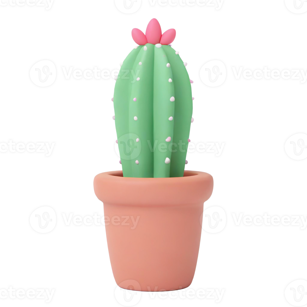 AI generated 3D cactus with a cute design on transparent background png