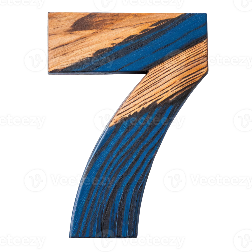 AI generated Number 7 made wooden, on a transparent background png