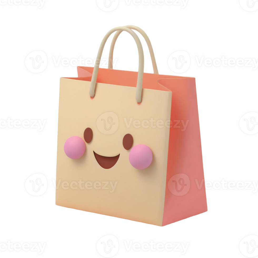 AI generated 3D character kawaii happy paper bag, perfect for cheerful branding and cute animations. png