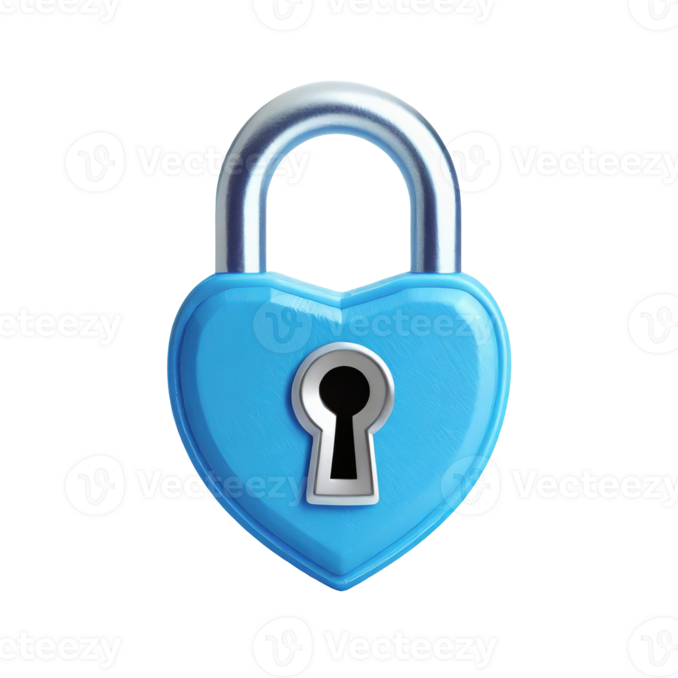 AI generated Heart-shaped blue lock, combining security with a touch of romance, on transparent background png