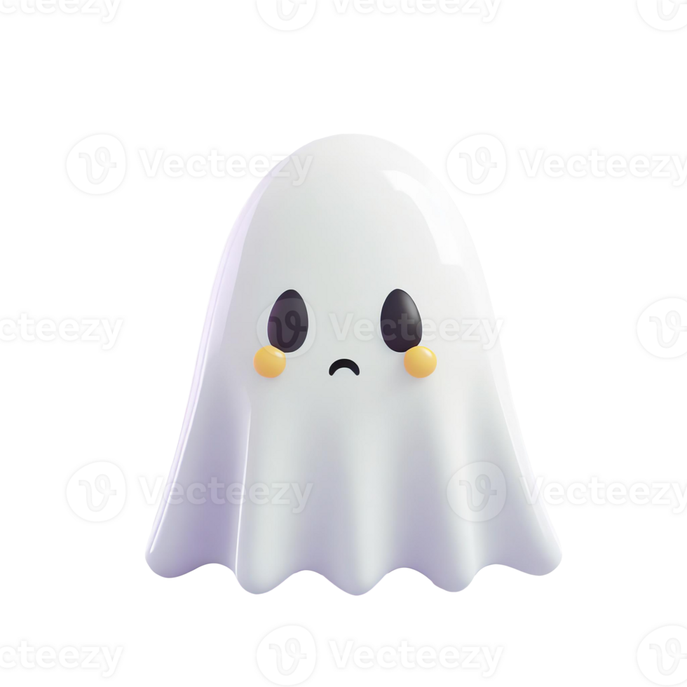 AI generated 3D sad ghost kawaii on transparent background, expressing a touch of sadness png