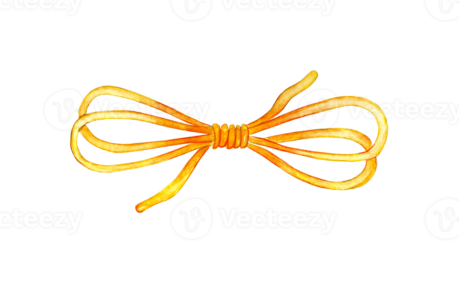 Watercolor illustration of a yellow thread tied in a bow. Woolen thread for knitting. The rest of the thread is tied in a knot. Rope bow. Needlework, creativity, knitting. Isolated. Drawn by hand. png