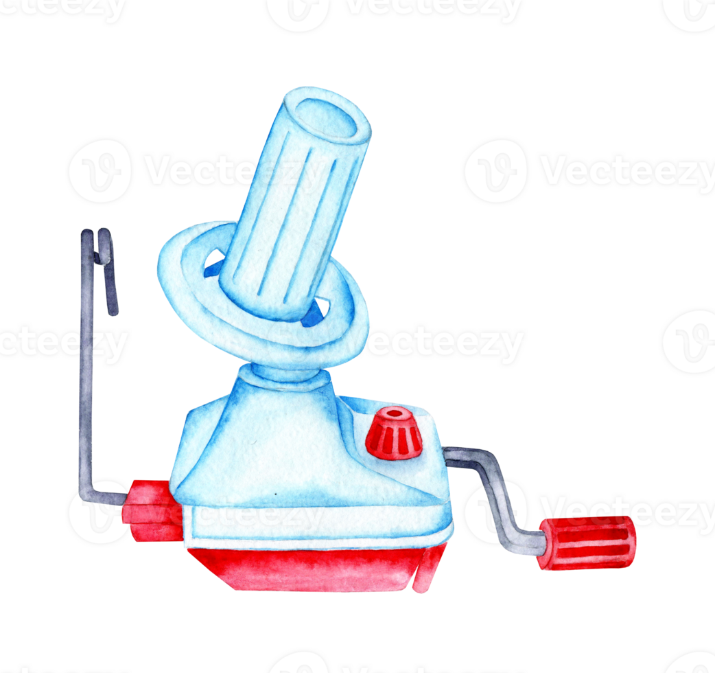aguarela ilustração do uma mão fio enrolador. máquina para enrolamento de lã tópicos para dentro uma bola. tricô, bordado, manual trabalho. vento acima a tópicos. isolado. desenhado de mão. png