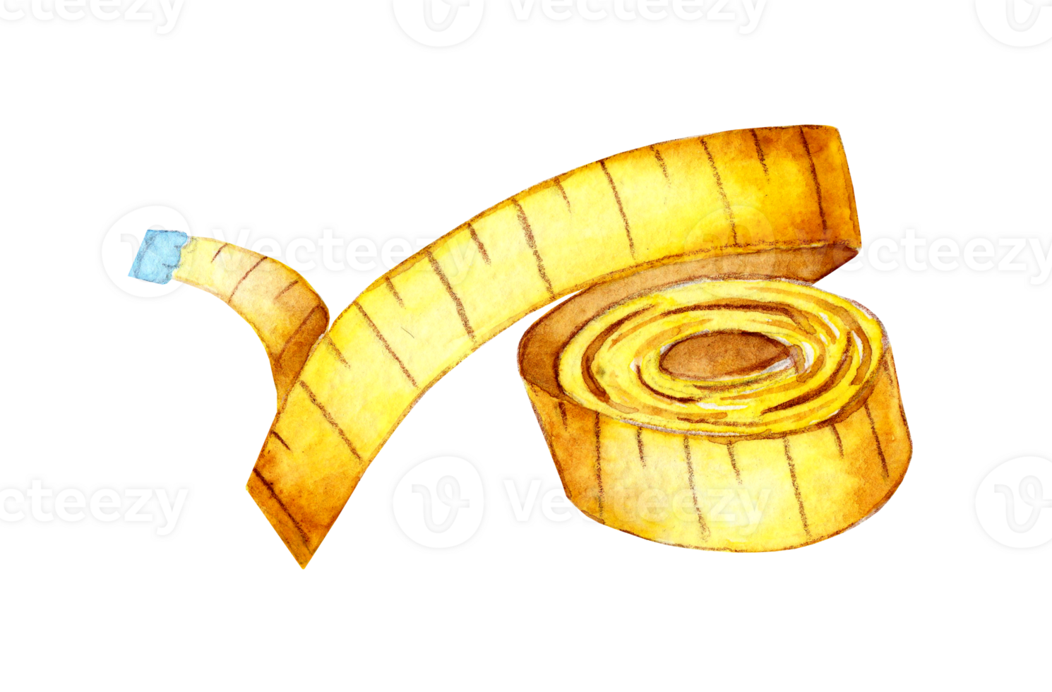 acquerello illustrazione di giallo centimetro nastro. sarto nastro misurare, o ricamo. nastro per misurazione lunghezza e volume. misurare di lunghezza. isolato. disegnato di mano. png