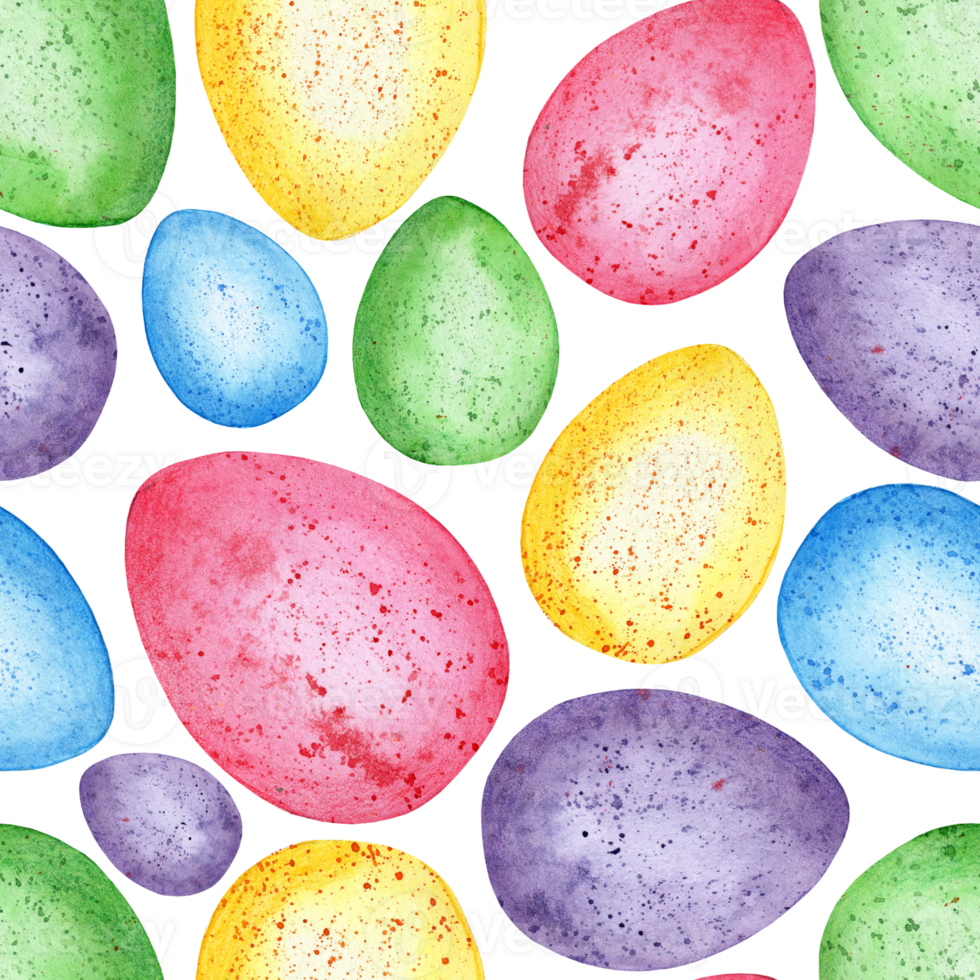 Watercolor illustration of Easter eggs seamless pattern. Endless repeating multi-colored eggs print. Easter, religion, tradition. Isolated. Drawn by hand. png