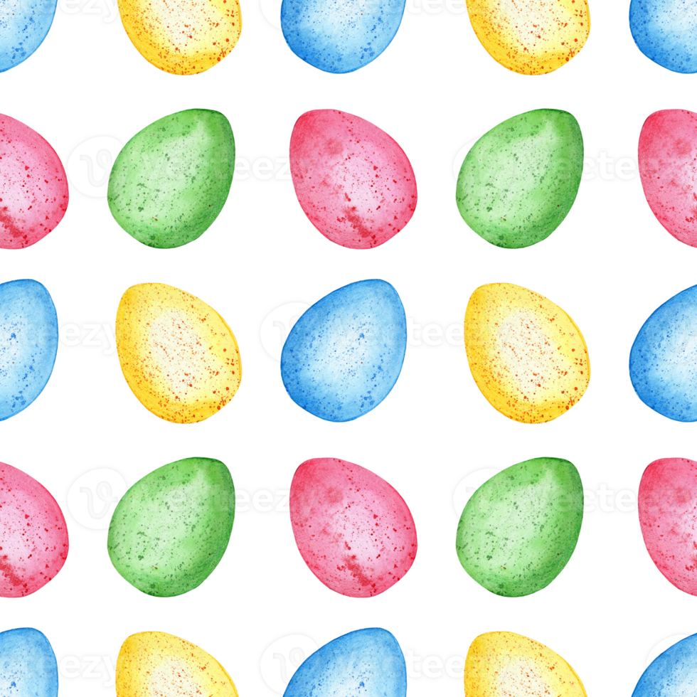 Watercolor illustration of Easter eggs seamless pattern. Endless repeating multi-colored eggs print. Easter, religion, tradition. Isolated. Drawn by hand. png