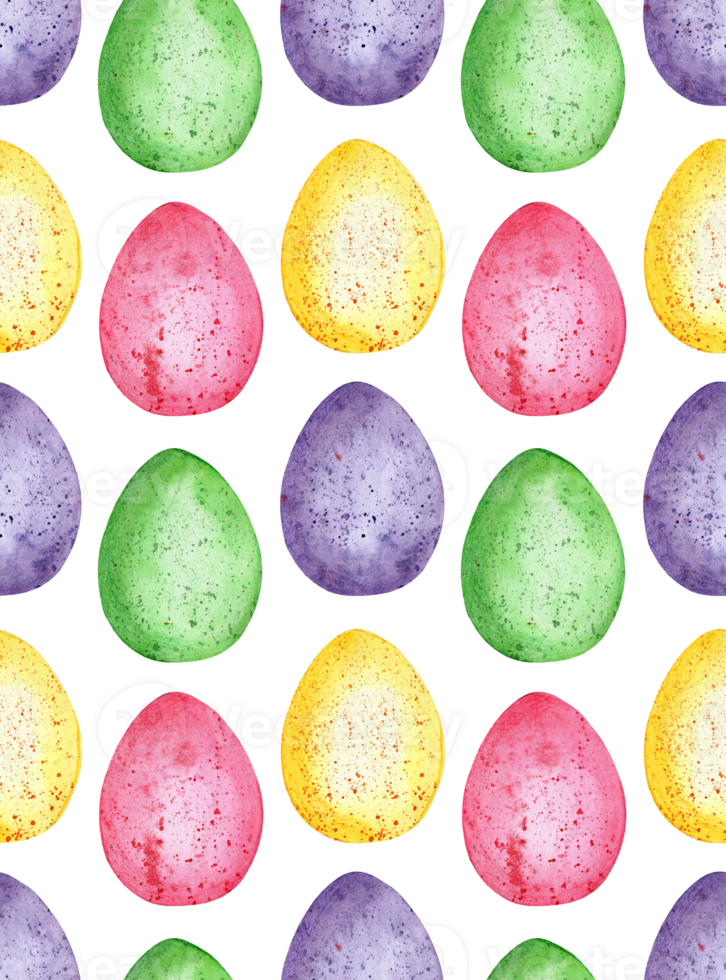 Watercolor illustration of Easter eggs seamless pattern. Endless repeating print of colorful eggs. Easter, religion, traditions. Isolated. Drawn by hand. png