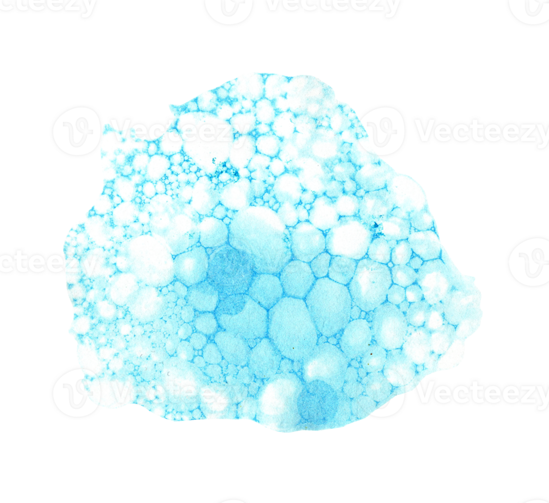 Watercolor illustration blue spot background with bubbles, foam. Artistic background pattern with spots, strokes, blobs, bubbles, highlights, stripes. For design, website, packaging, print template, png