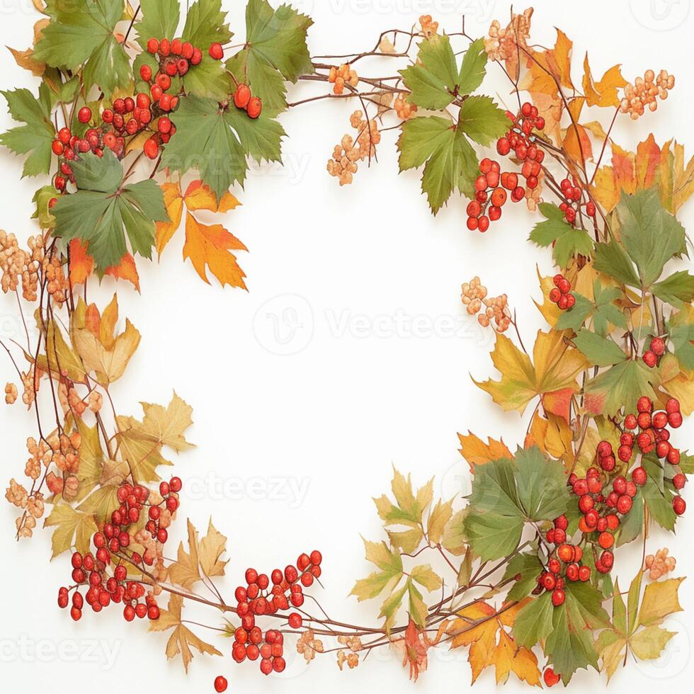 AI generated Autumn elegance Viburnum berry frame, a natural fall composition For Social Media Post Size photo