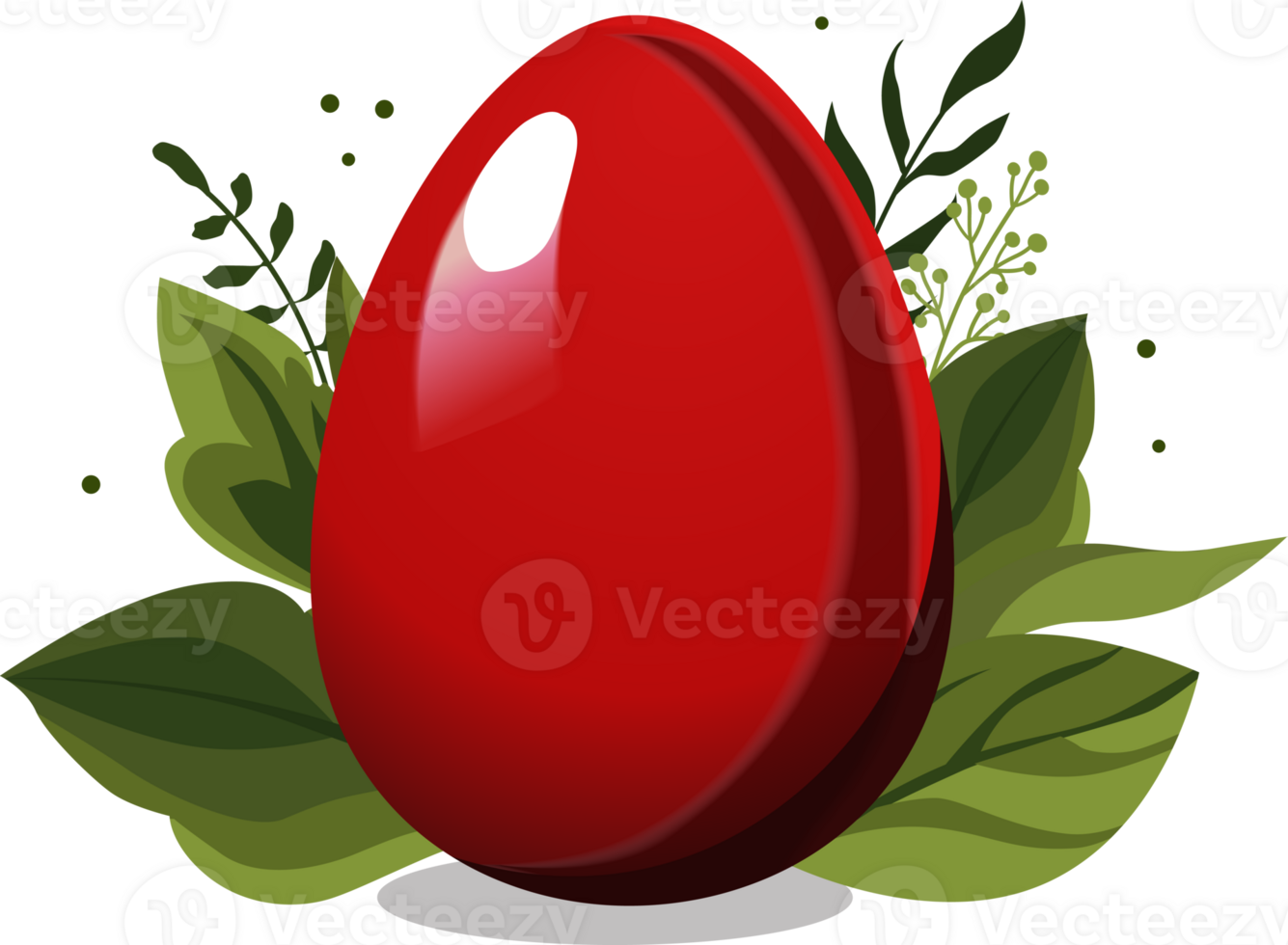 rosso Pasqua uovo con verde le foglie e rami su sfondo. illustrazione nel piatto stile. clipart per design di carta, striscione, volantino, saldi, manifesto, icone png