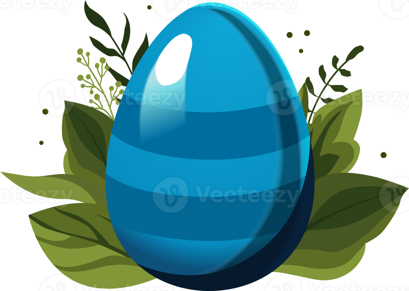 blu Pasqua a strisce uovo con verde le foglie e rami su sfondo. illustrazione nel piatto stile. clipart per design di carta, striscione, volantino, saldi, manifesto, icone png