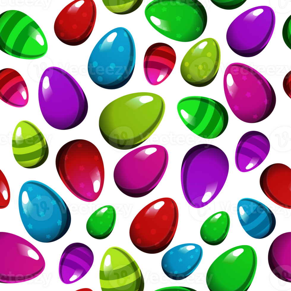 Seamless pattern with pink, green, blue, red and violet eggs on white background. Easter flat design for scrapbooking, kids clothes, dress, fabric and textile png