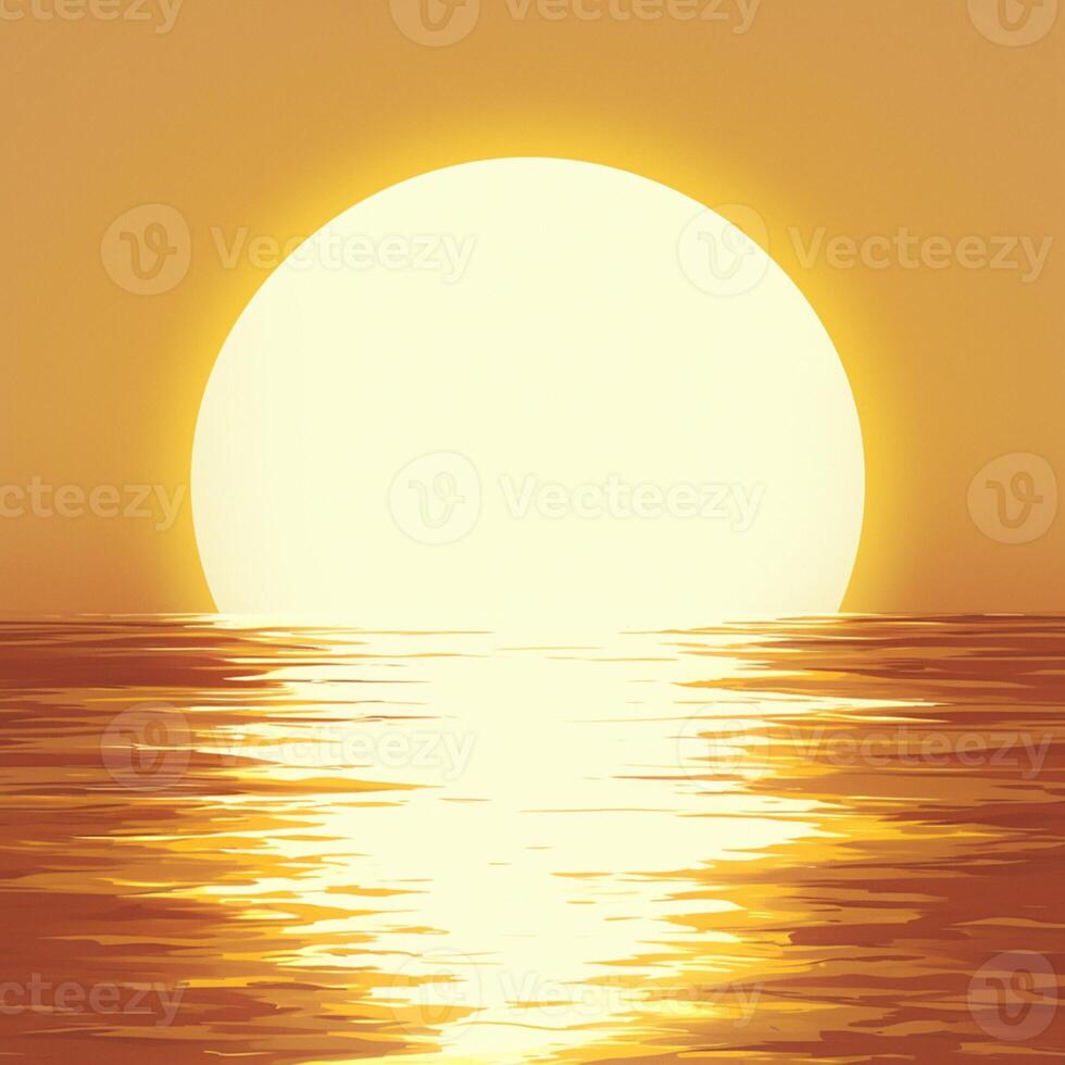 AI generated Orange sun over water with reflections creates a serene background For Social Media Post Size photo