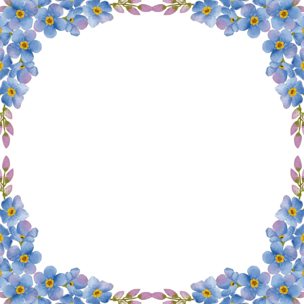 Geometrical frame with watercolor blue flower on transparent background suitable for invitation card png
