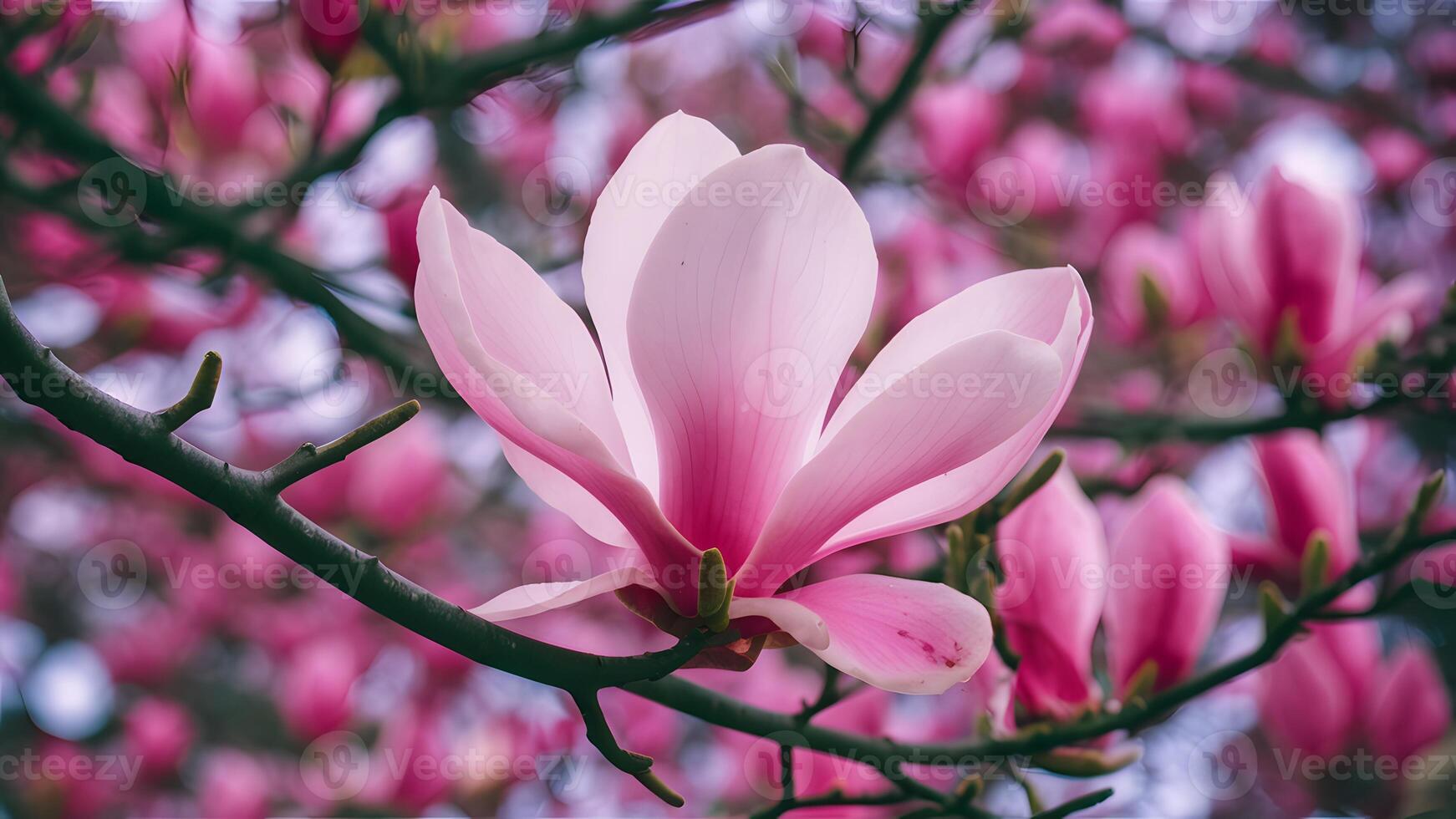 AI generated Decorative art for wallpaper, depicting isolated closeup of magnolia tree photo