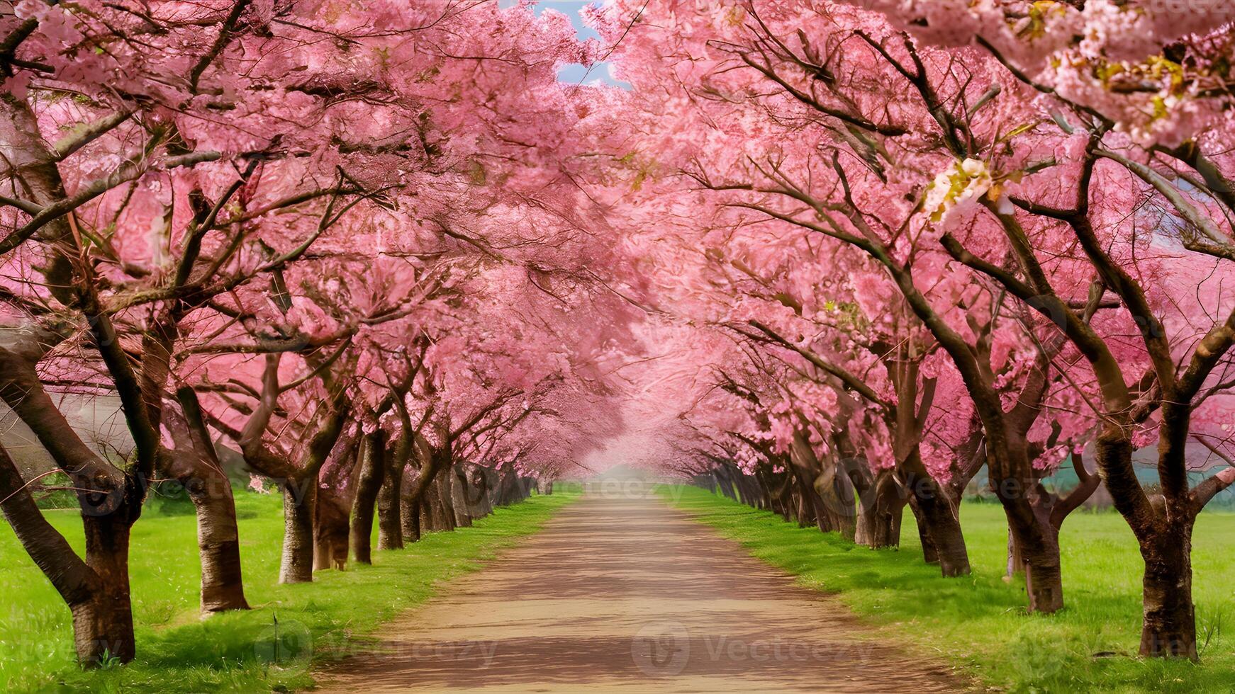 AI generated Breathtaking view of pink sakura cherry blossom in Thailand photo
