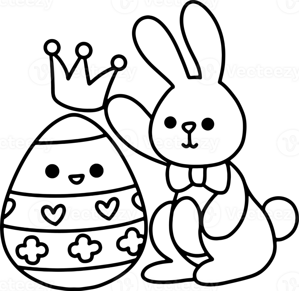 Rabbit with Easter egg outline coloring png
