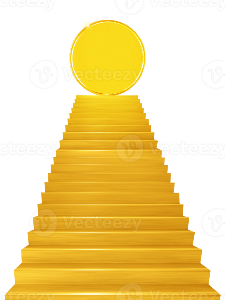 gold coins on golden stairs PNG transparent