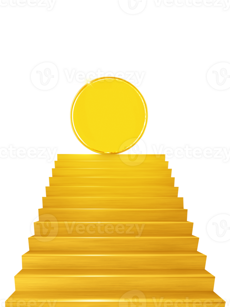 gold coins on golden stairs PNG transparent