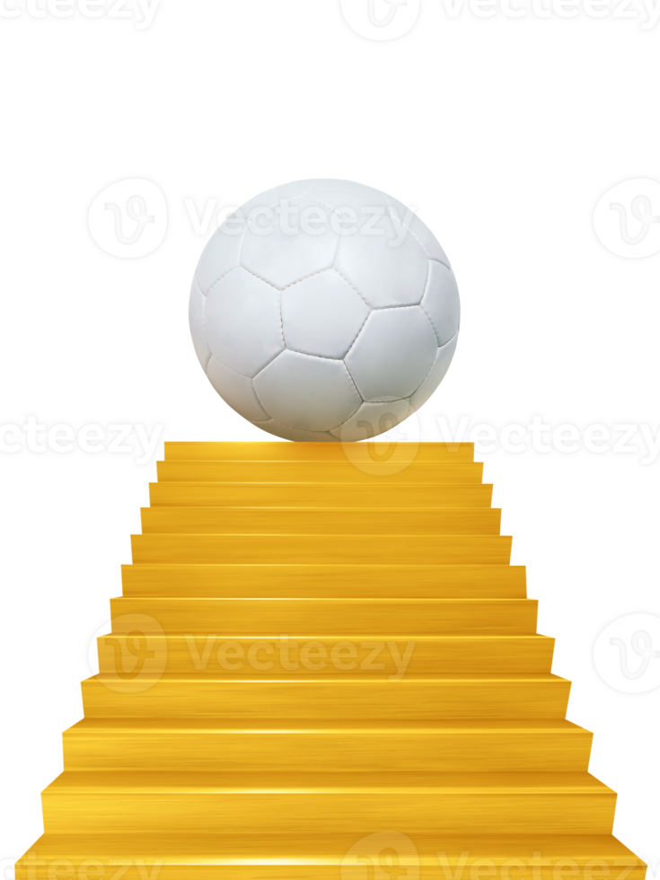 uma futebol bola é exibido em uma dourado Escadaria. png transparente