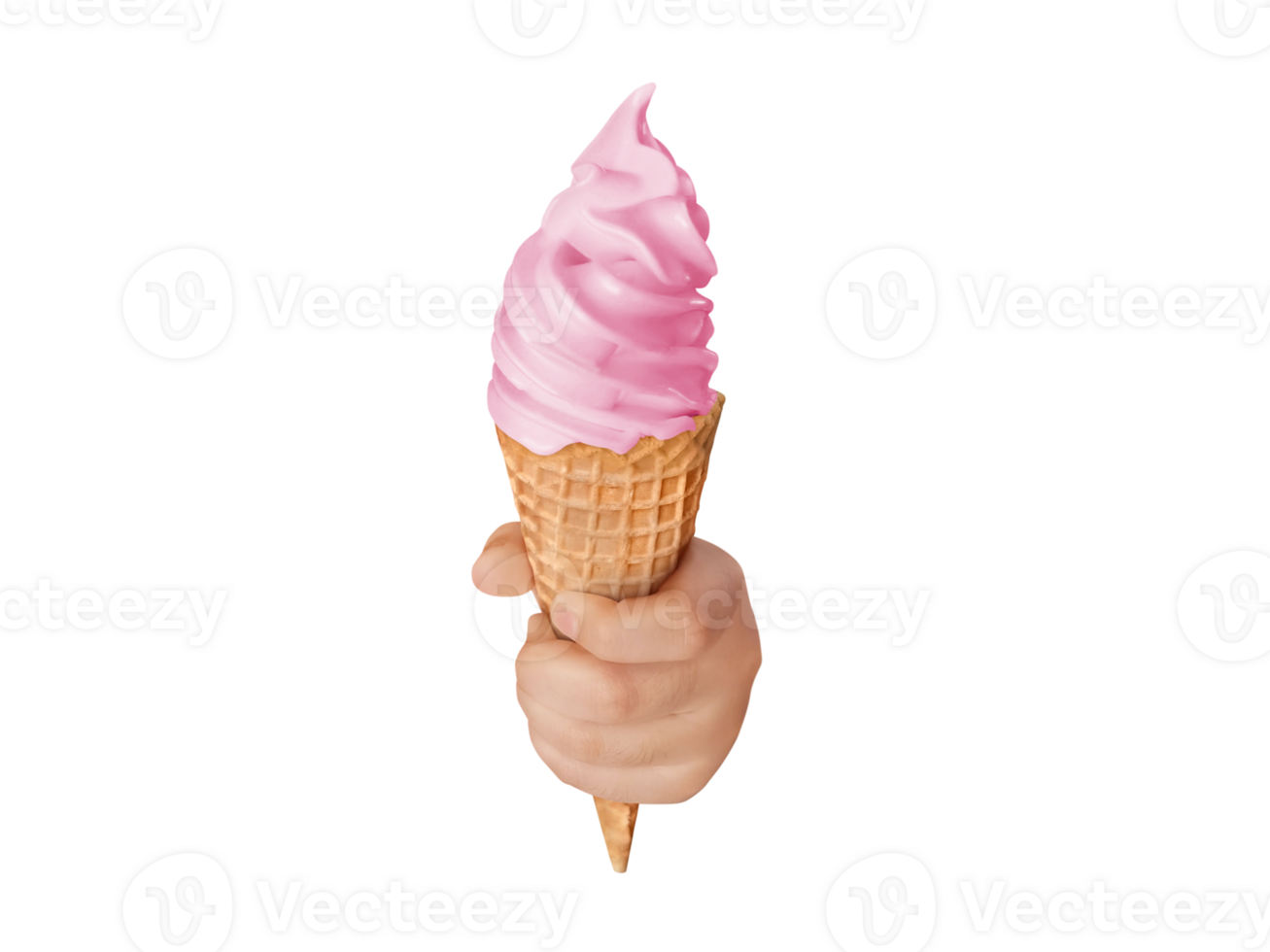 Soft ice cream waffle cone in child's hand PNG transparent