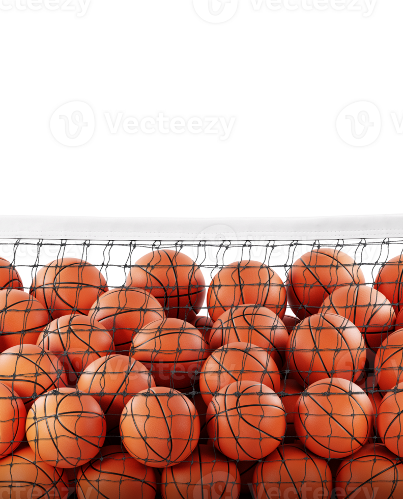 Several basketball balls in the net PNG transparent