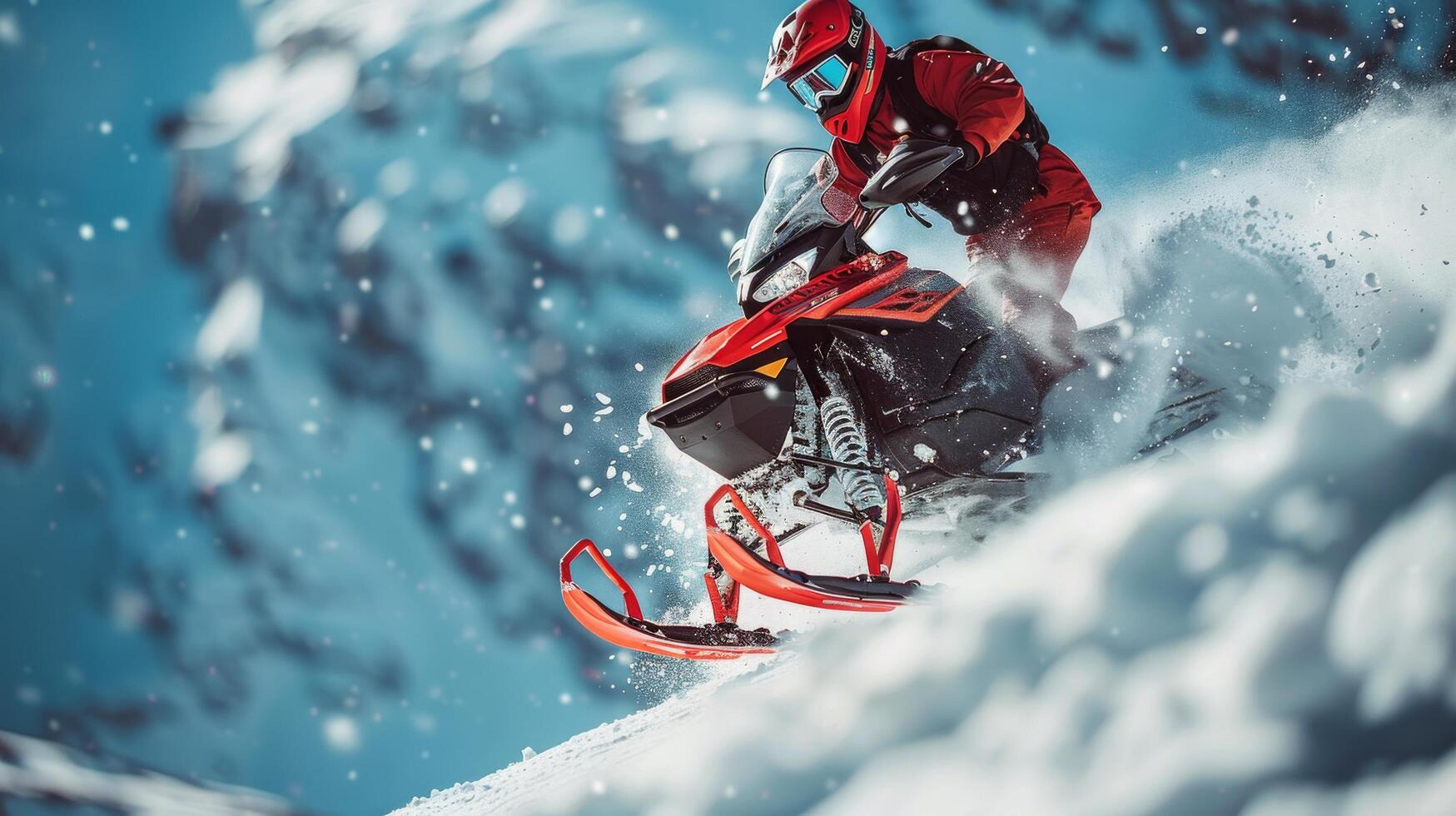 AI generated Man Riding Snowmobile Down Snow Covered Slope photo