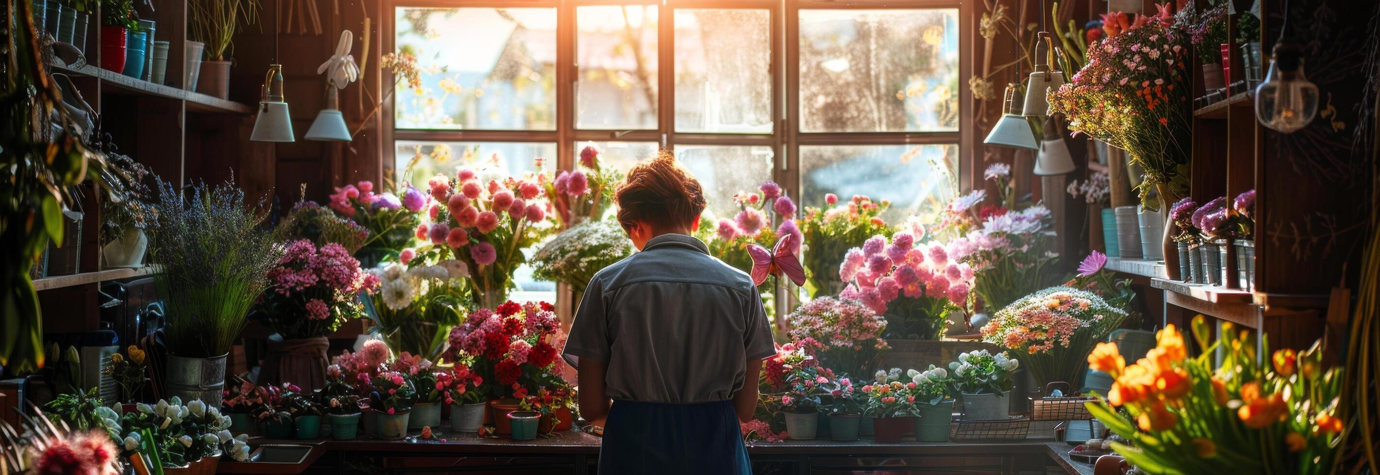 AI generated Woman Arranging Flowers in Flower Shop photo